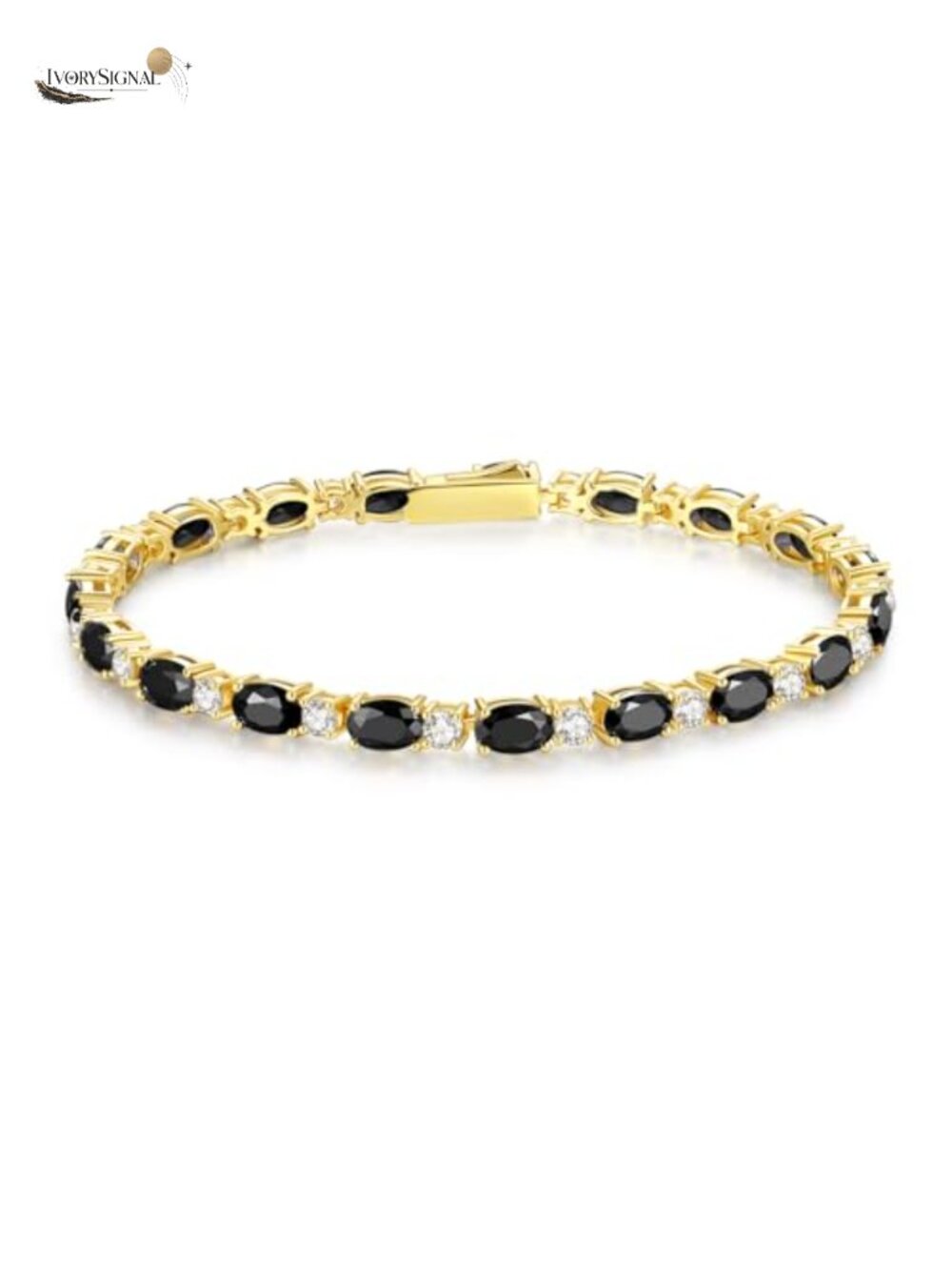 14K Gold Plated Silver Birthstone Tennis Bracelet 7 Inch Oval CZ